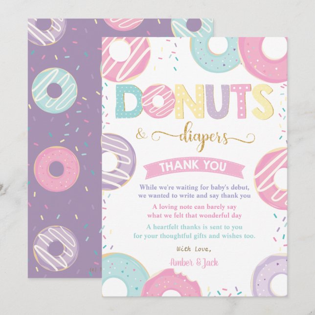 Tarjeta De Agradecimiento Pastel Donuts y Diapers Doughnut Baby Shower (Anverso / Reverso)