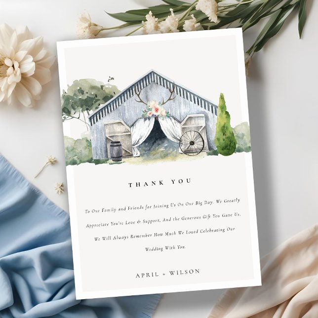 Tarjeta De Agradecimiento Pastel Dusky Rústico Boda Temático de la Granja Ba (Subido por el creador)