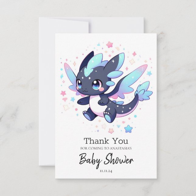 Tarjeta De Agradecimiento Pastel Enchanted Dragon Baby Shower (Anverso)
