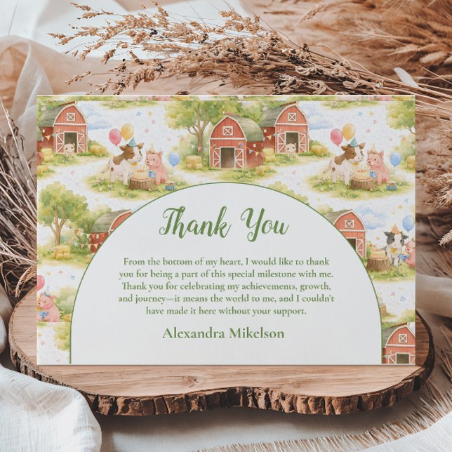 Tarjeta De Agradecimiento Pastel Farm Animals Barnyard 1st Birthday (Subido por el creador)