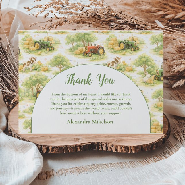 Tarjeta De Agradecimiento Pastel Farm Tractor Barnyard 1st Birthday (Subido por el creador)