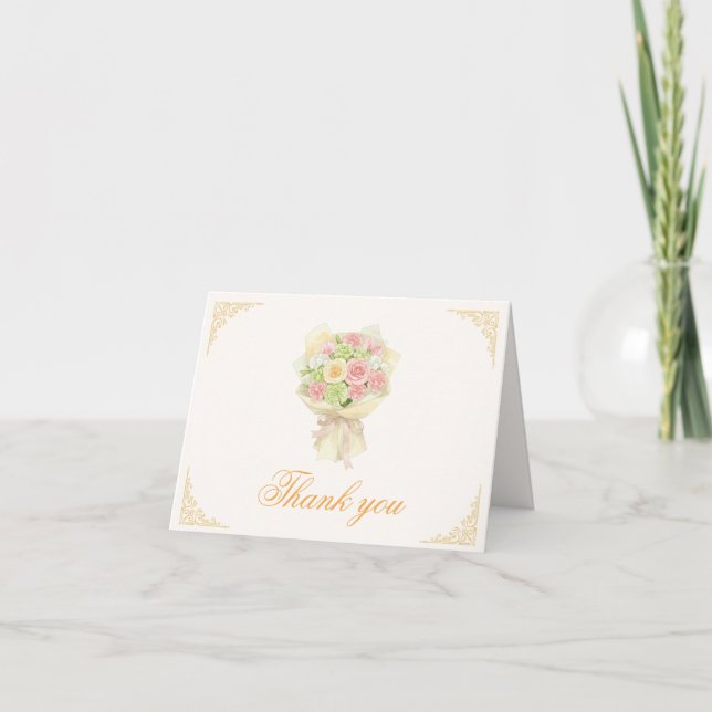 Tarjeta De Agradecimiento Pastel Floral Bridal Shower – Japanese (Anverso)