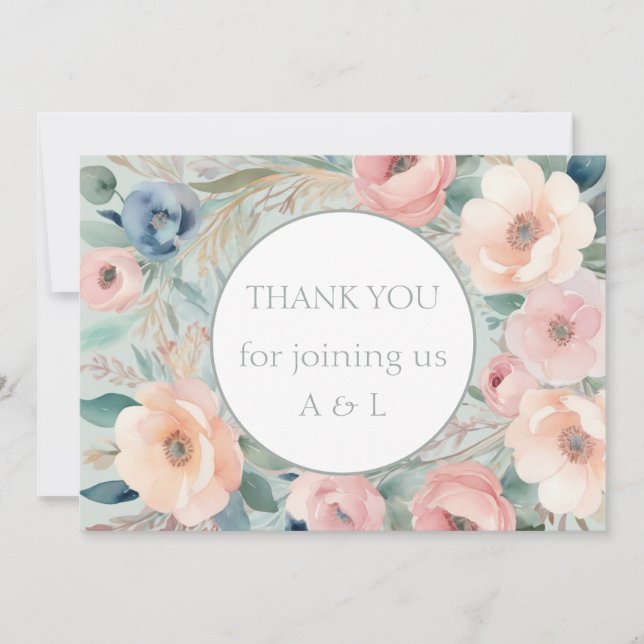 Tarjeta De Agradecimiento Pastel Floral Elegance Boda (Anverso)