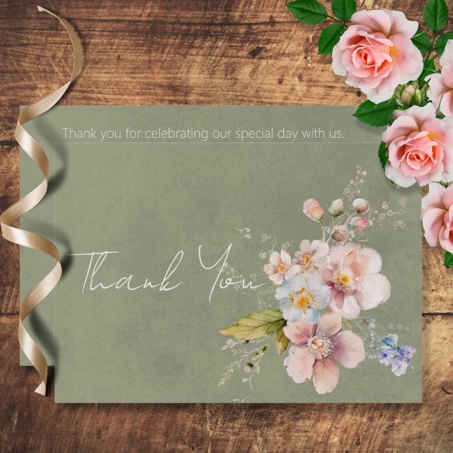 Tarjeta De Agradecimiento Pastel Floral Moderno Boda Verde (Subido por el creador)