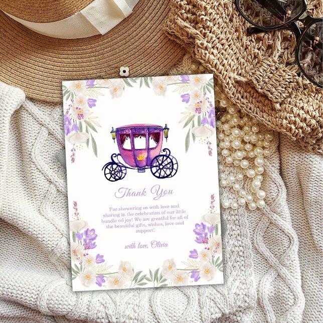 Tarjeta De Agradecimiento Pastel Floral Princess Carriage Girl Baby Shower  (Pastel Floral Princess Carriage Girl Baby Shower Thank You Card)