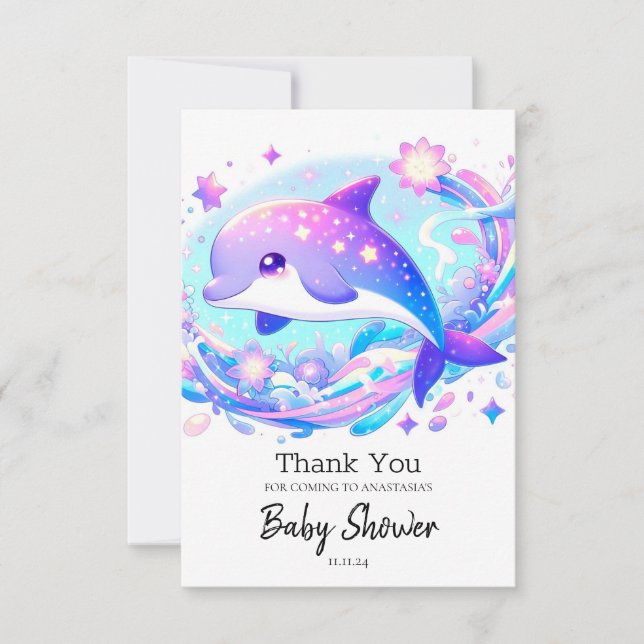 Tarjeta De Agradecimiento Pastel Fun Dolphin Baby Shower (Anverso)