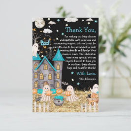 Tarjeta De Agradecimiento Pastel Halloween Pequeño Boo Boy Baby Shower