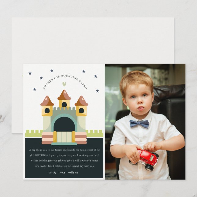 Tarjeta De Agradecimiento Pastel Jumping Castle Jump Photo Kids Cumpleaños (Anverso / Reverso)