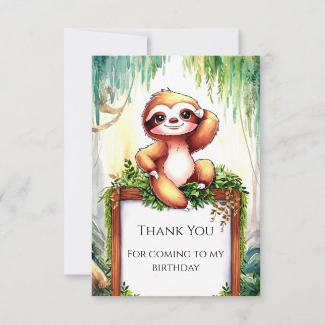 Tarjeta De Agradecimiento Pastel Little Sloth Cumpleaños (Anverso)