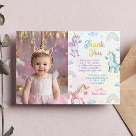 Tarjeta De Agradecimiento Pastel Mágico Cumpleaños Foto Arcoíris Unicornio