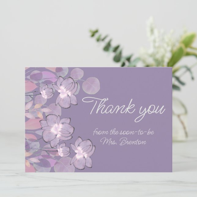 Tarjeta De Agradecimiento Pastel mauve morado rubor floral acuarela (Anverso de pie)