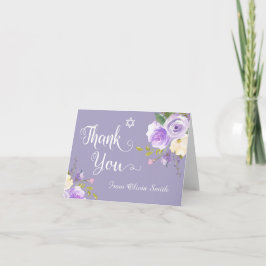 Tarjeta De Agradecimiento Pastel Morado Floral Bat Mitzvah