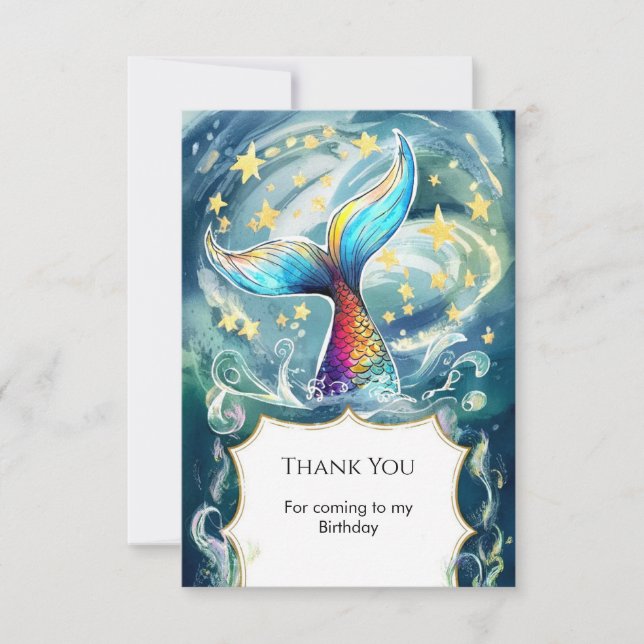 Tarjeta De Agradecimiento Pastel Oceanic Mermaid Cumpleaños (Anverso)