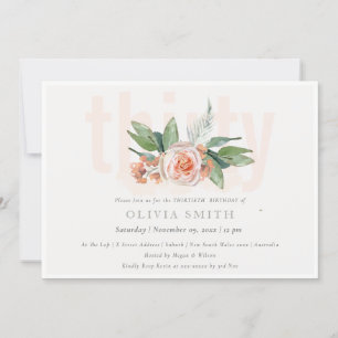 Tarjeta De Agradecimiento Pastel Peach Rosa Floral Bunch 30 Birthday Invite