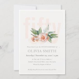 Tarjeta De Agradecimiento Pastel Peach Rosa Floral Bunch 50 Birthday Invite