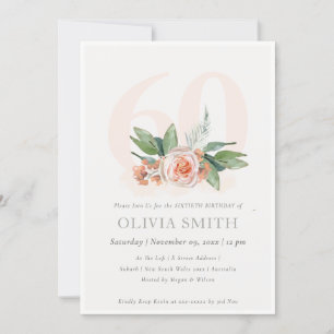 Tarjeta De Agradecimiento Pastel Peach Rosa Floral Bunch 60 Birthday Invite