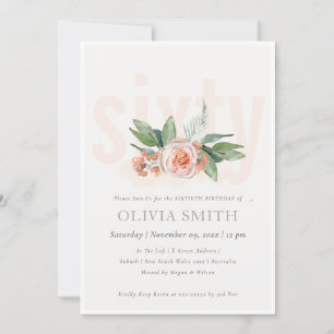 Tarjeta De Agradecimiento Pastel Peach Rosa Floral Bunch 60 Birthday Invite