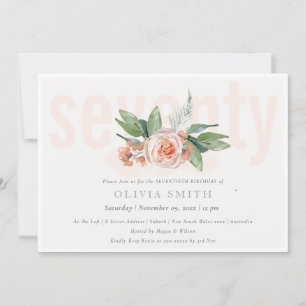 Tarjeta De Agradecimiento Pastel Peach Rosa Floral Bunch 70 Birthday Invite