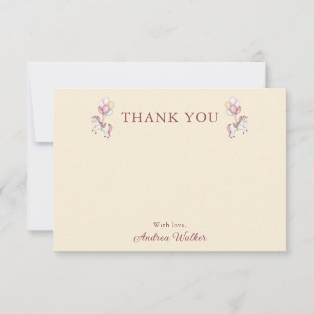 Tarjeta De Agradecimiento Pastel Pink Cute Carousel Girl Baby Shower (Anverso)