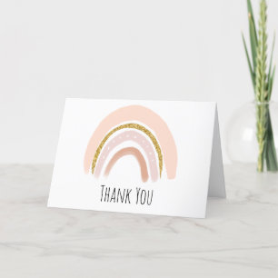 Tarjeta De Agradecimiento Pastel Pink & Faux Purpurina Boho Rainbow Birday