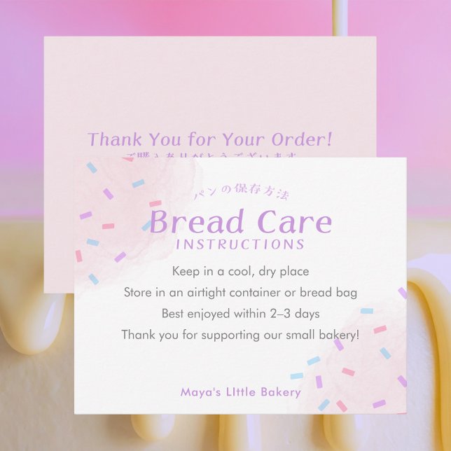 Tarjeta De Agradecimiento Pastel Pink Sprinkle Bread Care Instructions (Subido por el creador)
