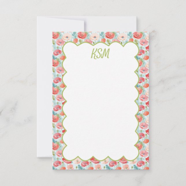 Tarjeta De Agradecimiento Pastel Poppies Monograma Stationery (Anverso)