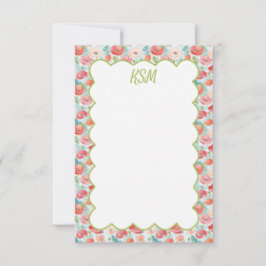 Tarjeta De Agradecimiento Pastel Poppies Monograma Stationery