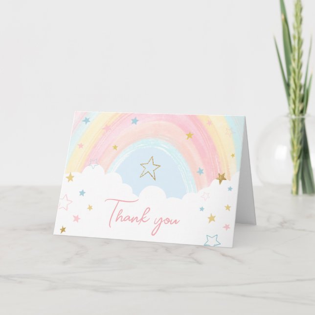 Tarjeta De Agradecimiento Pastel Rainbow Baby Shower (Anverso)