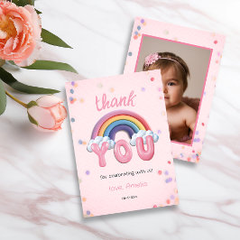 Tarjeta De Agradecimiento Pastel Rainbow First Birthday Thank You Photo Card