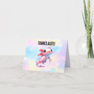 Tarjeta De Agradecimiento Pastel Rainbow Pink Axolotl Cumpleaños