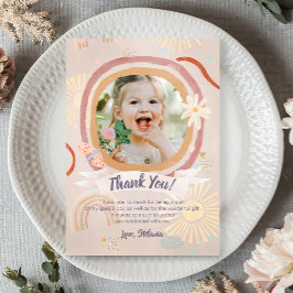 Tarjeta De Agradecimiento Pastel Rainbow Pink Birthday Photo Thank You Card