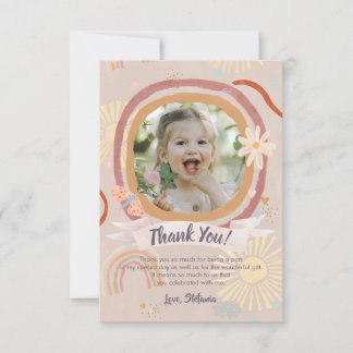 Tarjeta De Agradecimiento Pastel Rainbow Pink Birthday Photo Thank You Card