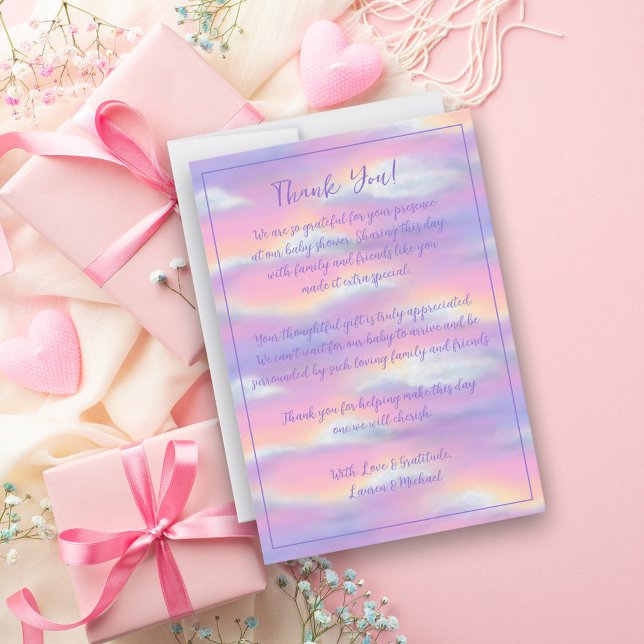 Tarjeta De Agradecimiento Pastel Rainbow Sky Baby Shower (Subido por el creador)