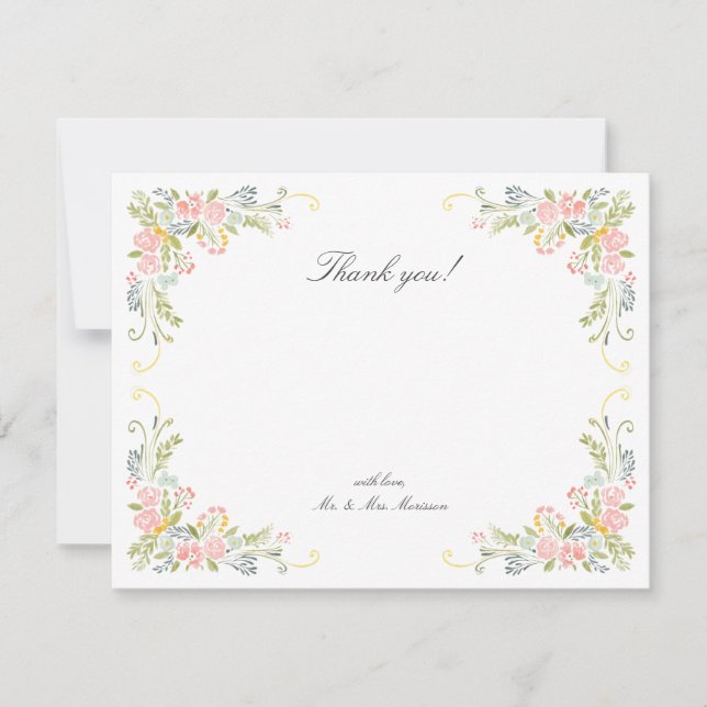 Tarjeta De Agradecimiento Pastel Rococo Garden Ornate Floral Wedding (Anverso)