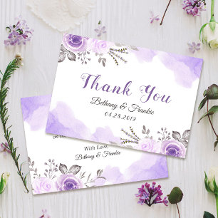 Tarjeta De Agradecimiento Pastel romántico Morado Floral acuarela