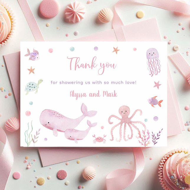 Tarjeta De Agradecimiento Pastel rosa bajo el mar Baby Shower (Subido por el creador)