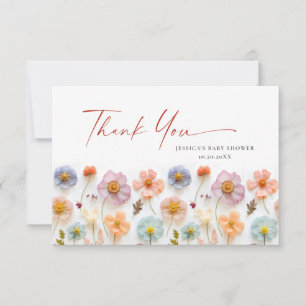 Tarjeta De Agradecimiento Pastel Rosa Bohemian Wildflower Baby Shower