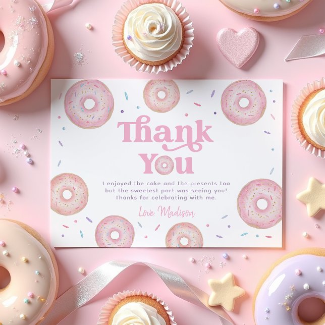 Tarjeta De Agradecimiento Pastel rosa Donut Sprinkle Cumpleaños (Subido por el creador)