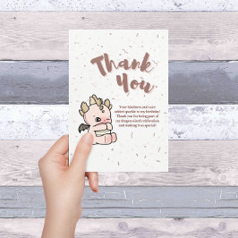 Tarjeta De Agradecimiento Pastel rosa dulce bebé dragón