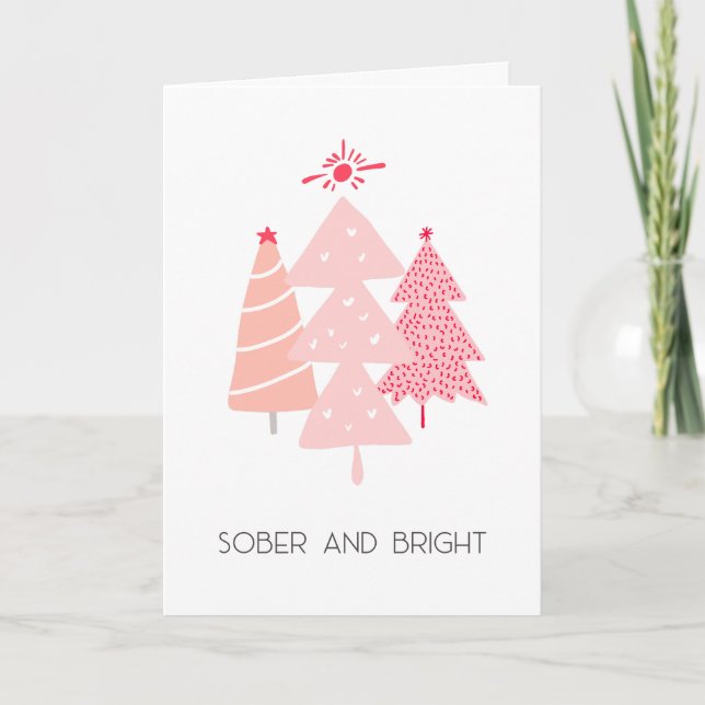Tarjeta De Agradecimiento Pastel rosa Sobrio y brillante árbol de Navidad (Anverso)