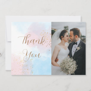 Tarjeta De Agradecimiento Pastel rosa y azul acuarela dos Bodas de fotografí