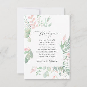 Tarjeta De Agradecimiento Pastel Rubor Greenery Baby Shower