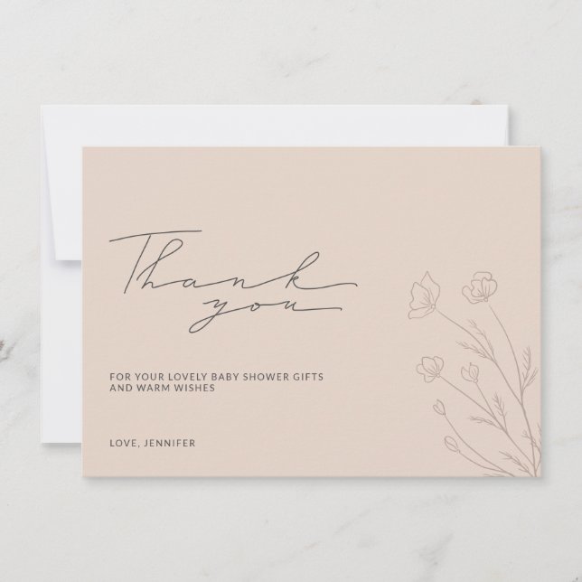 Tarjeta De Agradecimiento Pastel Rubor Rosa Baby Shower Tiny Floral (Anverso)
