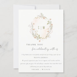 Tarjeta De Agradecimiento Pastel Rubor Wildflower Floral Wreath Boda