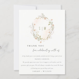 Tarjeta De Agradecimiento Pastel Rubor Wildflower Floral Wreath Boda