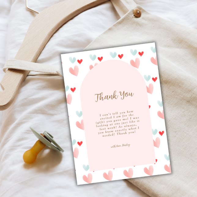 Tarjeta De Agradecimiento Pastel SCariño Arch Valentines Baby Shower (Pastel Sweetheart Arch Valentines Baby Shower Thank You Card)