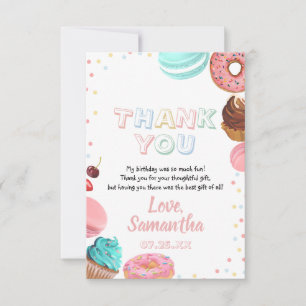 Tarjeta De Agradecimiento Pastel Sweet Candy Lolipop Pastel Donut Cumpleaños
