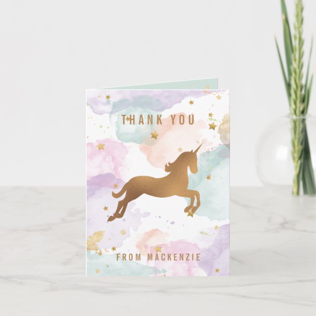 Tarjeta De Agradecimiento Pastel Unicorn Gracias (Anverso)