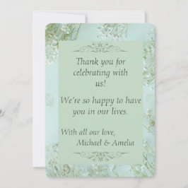 Tarjeta De Agradecimiento Pastel Verde azulado Flores Blancas Boda Gracias T