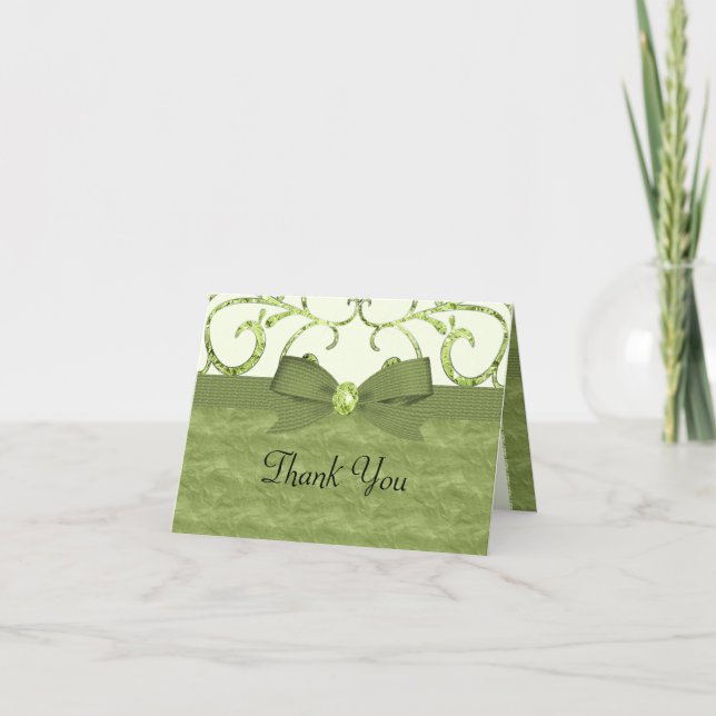 Tarjeta De Agradecimiento Pastel verde y Boda de remolinos de diamantes (Anverso)